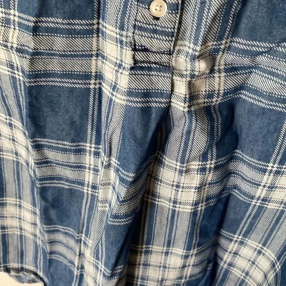 Hayes Plaid Cotton Blend Henley 3 Button Down Western Shirt Blue White Size M - Picture 9 of 10